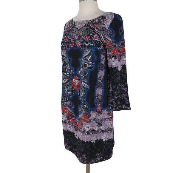 TIBI Women's Dark Colorful Kaleidoscope Floral Print 100% Silk Shift Dress 4 - Picture 4 of 9